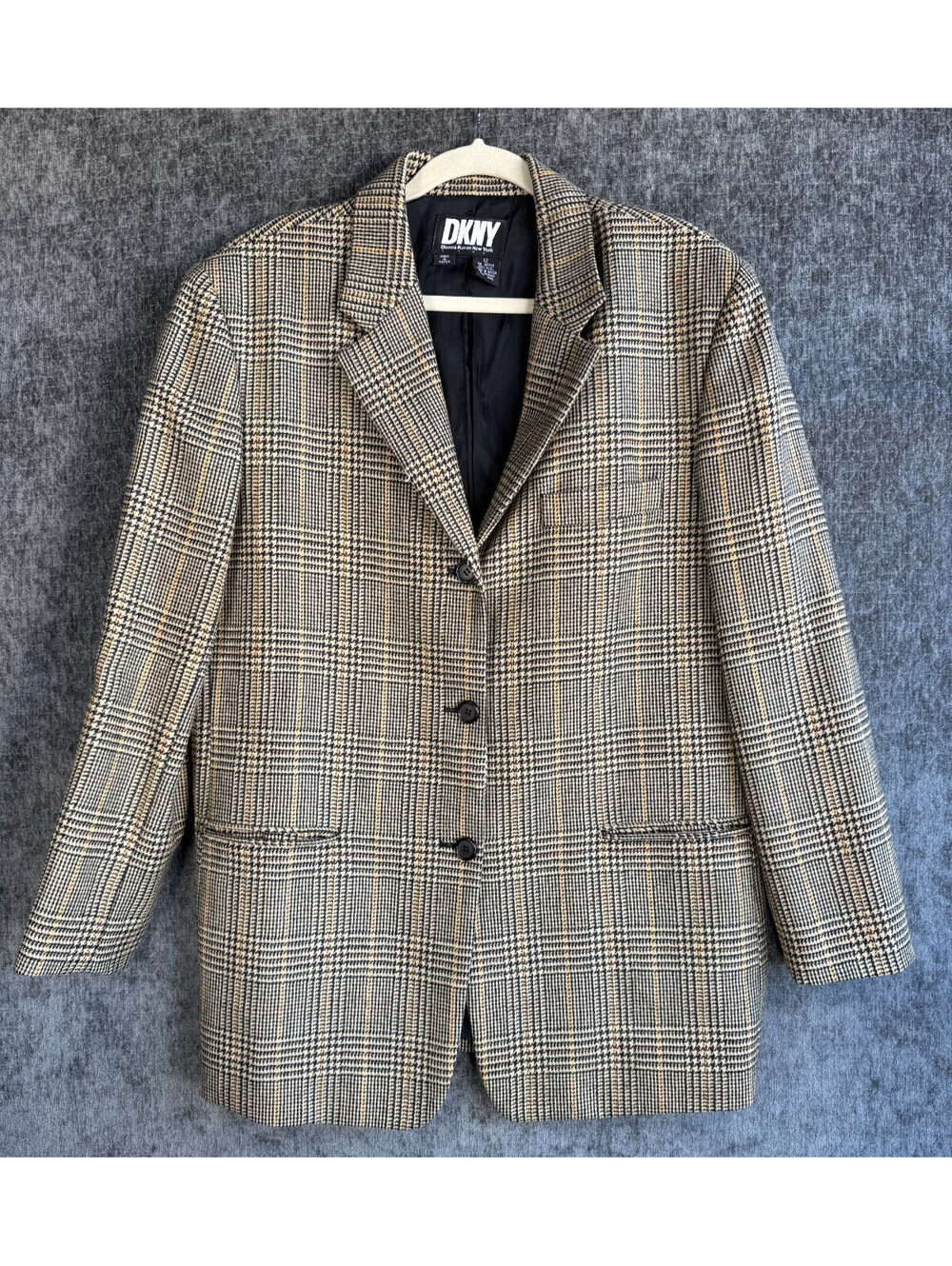 DKNY Plaid Houndstooth Blazer/size 12 Brown Tan Women's